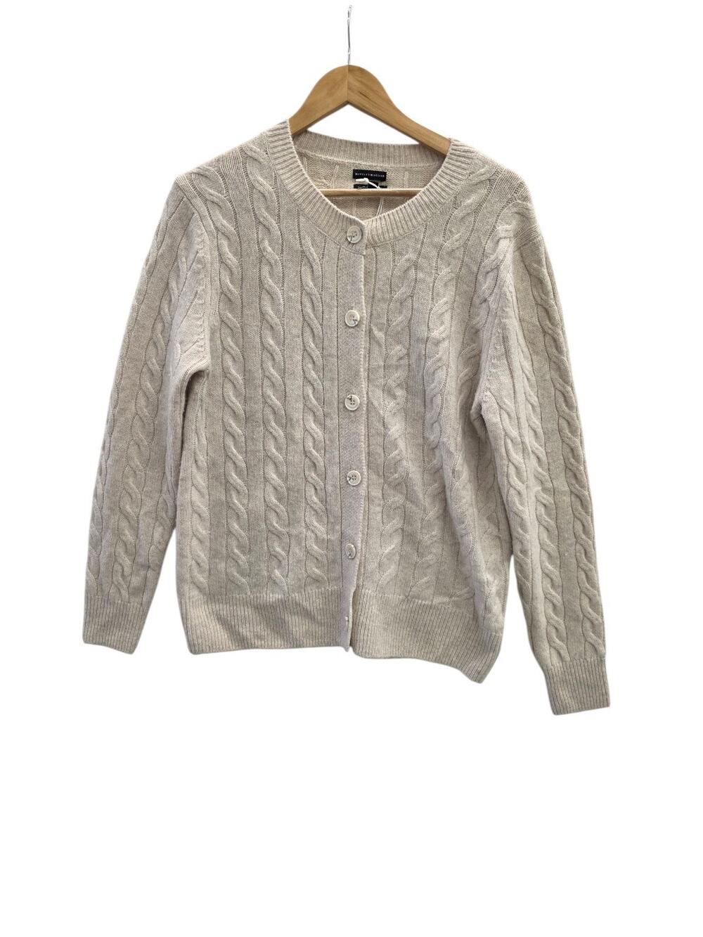 Mercer & Madison Lambswool Cable Knit Cardigan Women's Medium Beige Button Front